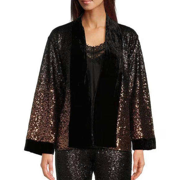 JOHNNY WAS SEQUIN DORIAN KIMONO AND SEQUIN GOLD JETT JOGGER SET. - Picture 9 of 16